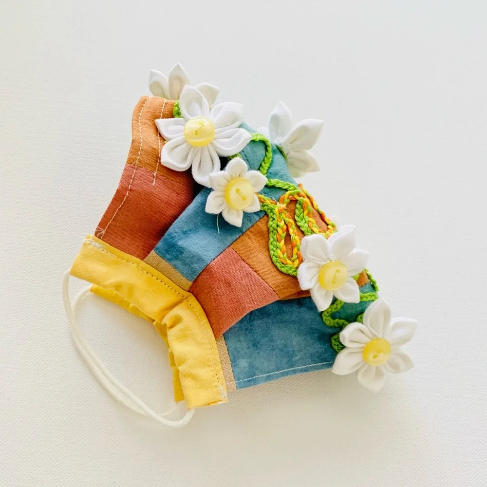 NEW Handmade Multi-Dyed 3D Flower Heal Embroidery Face Mask